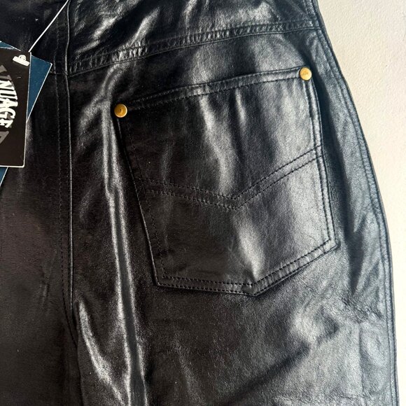 NUAGE Black Shiny High Waist Leather Pants 8 - Picture 5 of 5